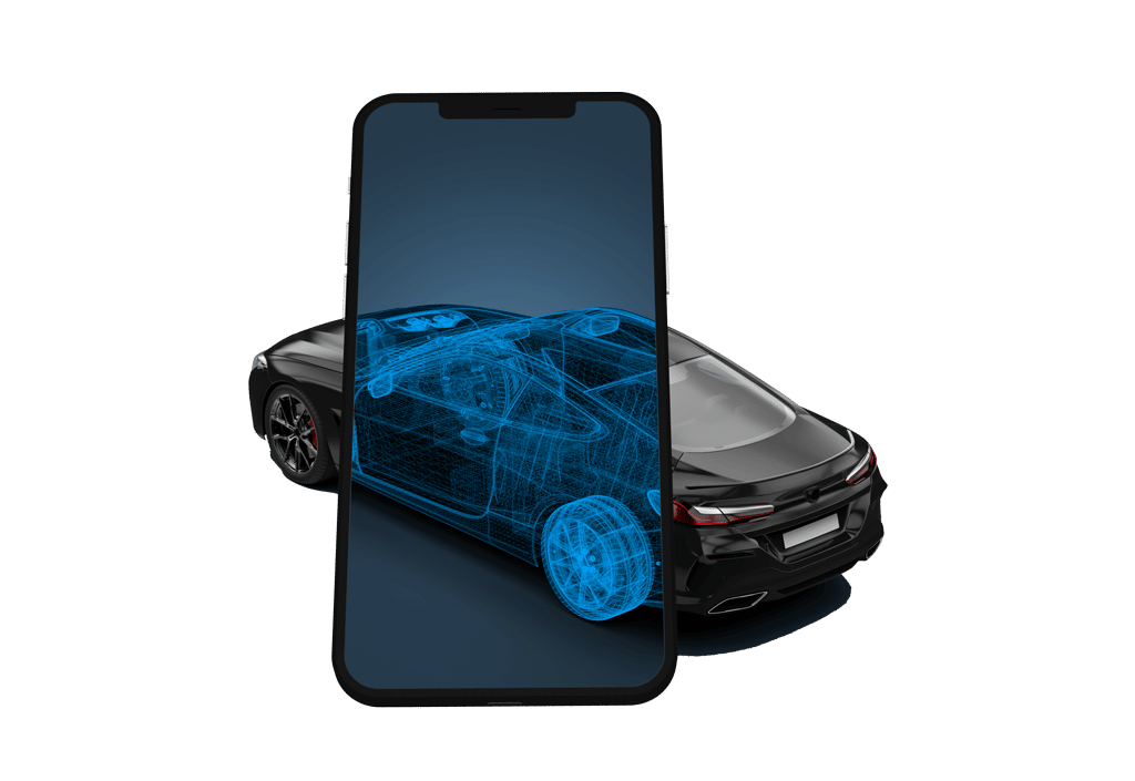 smartphone scanning black car showing wireframe 3d illustration 1 - Autodream Motorsport