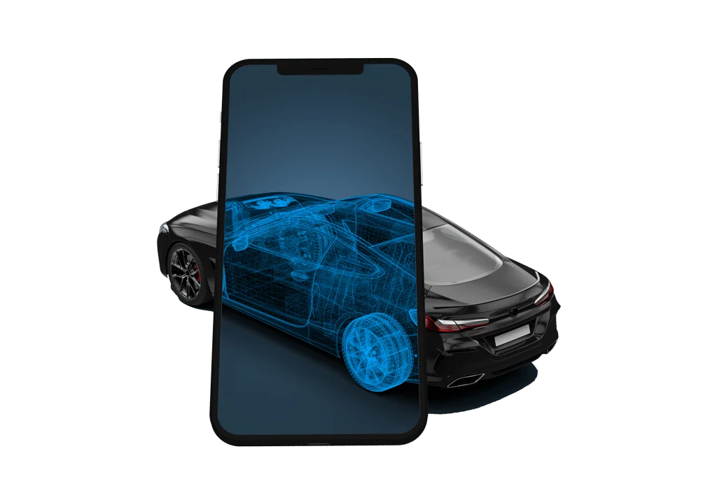 smartphone scanning black car showing wireframe 3d illustration 1 - Autodream Motorsport